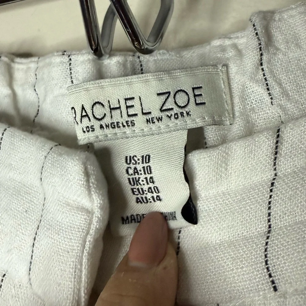 Rachel Zoe White Wide-Leg Pinstripe Linen-Blend Pants